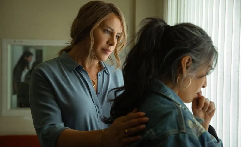 Karla Sofía Gascón (left) plays the former drug lord who transitioned to being a woman