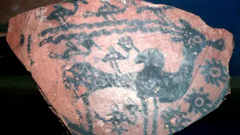 Getty Images A sherd of pottery with humped bull and birds, Indus Valley, Harappa,