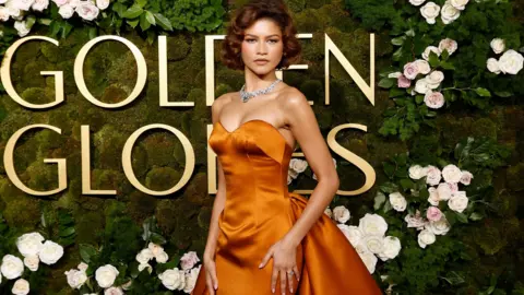 Getty Images Zendaya on the red carpet of The Golden Globes
