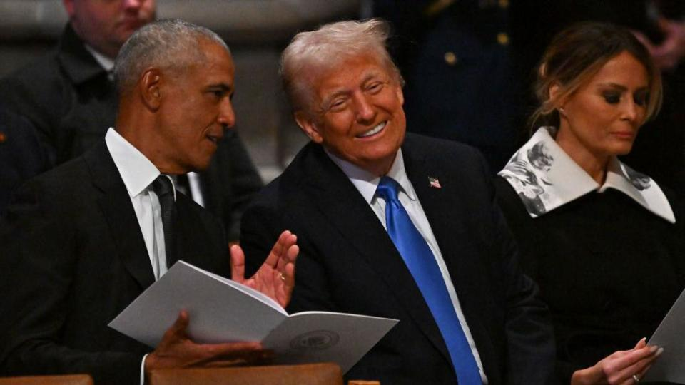 In pictures: Handshakes, smiles and stares as five presidents meet at Carter’s funeral